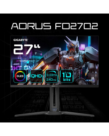 Монитор 27" Gigabyte AORUS FO27Q2-EK Black (OLED, 2560×1440, 240Hz, 250 cd/m, 1000:1, 2xHDMI 2.1, DP 1.4 3xUSB 3.2, USB Type-C) 