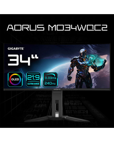 Монитор 34" Gigabyte MO34WQC2-EK Black  (OLED,3440 x 1440, 240Hz, 0,03мс, 2хHDMI 2.1, DP 1.4, 3xUSB3.2, USB Type-C) 