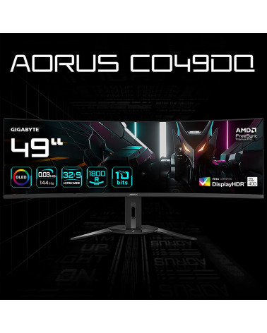 Монитор 49" Gigabyte AORUS CO49DQ-EK Gaming monitor Black (OLED, 5120x1440, HDMI+HDMI+DP+Type C, 0.03 ms, 178°/178°, 250 cd/m, 1