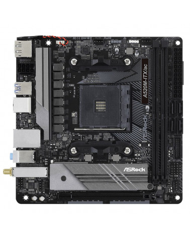 Материнская плата ASRock A520M-ITX/AC, Socket AM4, AMD A520, 2xDDR4-3200, HDMI+DP, 1xPCI-Ex16, 4xSATA3(RAID 0/1/10), 1xM.2, 8 Ch
