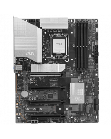 Материнская плата MSI PRO B860-P B860, LGA1851, 4*DDR5, 4*PCIEx16, 3*M.2, 1*TypeC, 2*USB3.2Gen2, 6*USB3.2Gen1, 8*USB2.0, 4*SATA3