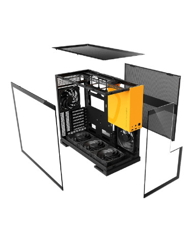 Корпус Geometric Future Model 5 Black Yellow with fans / mid tower, E-ATX / 5x140mm ARGB fans / 1AM5WKBY01100