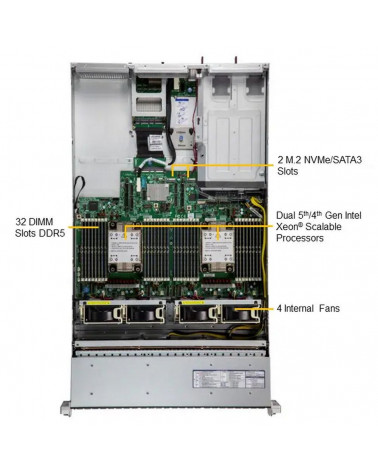 Платформа системного блока SuperMicro SYS-221H-TN24R 2U Hyper with 24 hot-swap 2.5" NVMe/SAS/SATA bays and 4 PCIe 5.0 x16 slots 