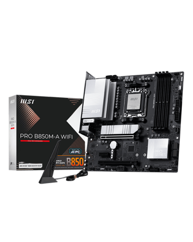 Материнская плата MSI PRO B850M-A WIFI B850, AM5, 4*DDR5, 2*PCIEx16, 1*PCIEx1, 2*M.2, 3*TypeC, 3*USB3.2Gen2, 5*USB3.2Gen1, 4*USB