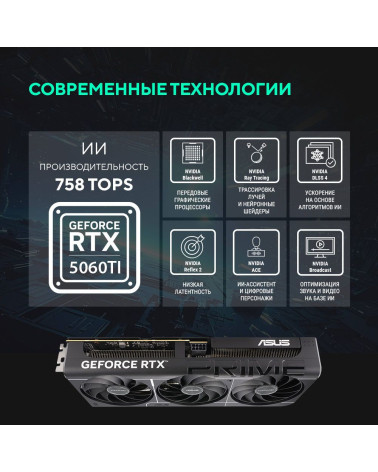 Видеокарта ASUS RTX5060Ti PRIME 8GB GDDR7 128bit 3xDP HDMI 3FAN RTL [PRIME-RTX5060TI-8G]