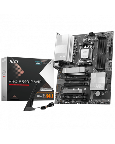 Материнская плата MSI PRO B840-P WIFI B840, AM5, 4*DDR5, 5*PCIEx16, 2*M.2, 2*TypeC, 1*USB3.2Gen2, 4*USB3.2Gen1, 8*USB2.0, 4*SATA