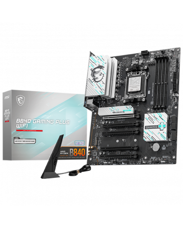Материнская плата MSI B840 GAMING PLUS WIFI B840, AM5, 4*DDR5, 5*PCIEx16, 3*M.2, 2*TypeC, 1*USB3.2Gen2, 4*USB3.2Gen1, 8*USB2.0, 