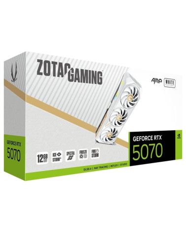 Видеокарта Zotac RTX5070 AMP WHITE ED 12GB GDDR7 192bit 3xDP HDMI 3FAN PREMIUN PACK