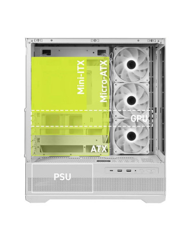 Корпус для ПК MSI MAG PANO 110R PZ WHITE, Global, 2xUSB 3.2 Gen 1, 1xUSB 3.2 Gen2 Type-C,
3x120mm ARGB Reverse Blade F