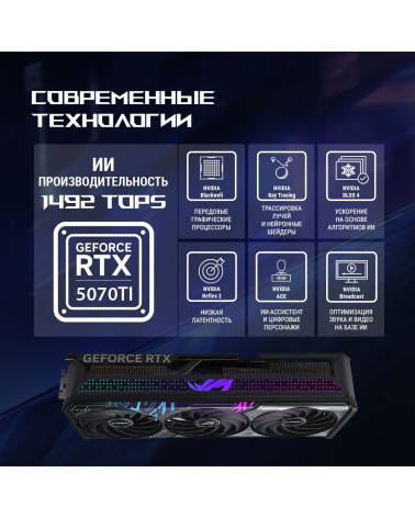 Видеокарта ASUS RTX5070Ti ROG STRIX OC 16GB GDDR7 256bit 3xDP 2xHDMI 3FAN RTL [ROG-STRIX-RTX5070TI-O16G-GAMING]