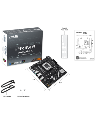 Материнская плата ASUS PRIME A620AM-K AM5 mATX 2xDDR5 PCIEx16 PCIEx1 M.2 DP HDMI GLAN
