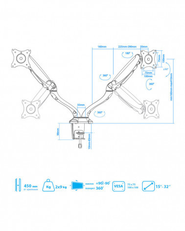 ARM MEDIA LCD-T22 BLACK настольный кронштейн для мониторов
