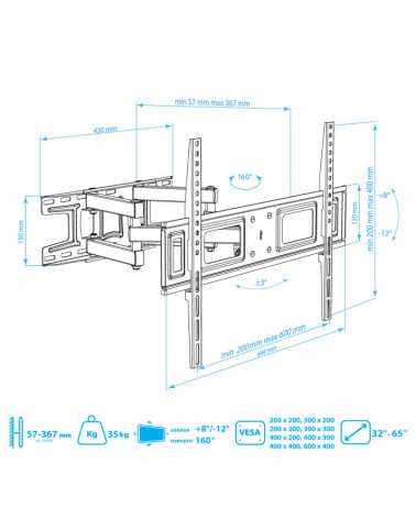 Настенный кронштейн для LED/LCD телевизоров ARM MEDIA LCD-418 BLACK