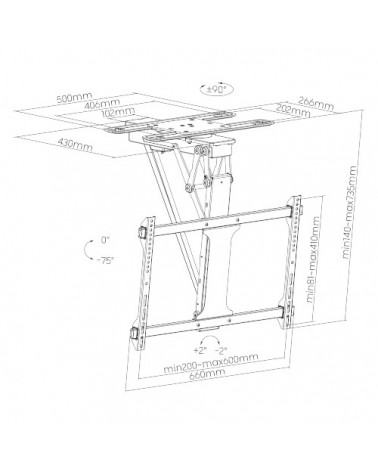 Brateck PLB-M 0546 DS Потолочный моторизованный кронштейн ТВ 23"-70", Радио Пульт, Поворот 180°