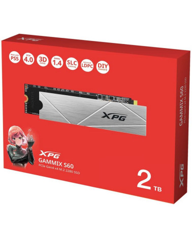 Твердотельный накопитель SSD ADATA M.2 2280 2TB XPG GAMMIX S60 PCIe Gen4x4 with NVMe, 5000/4200, MTBF 1.5M, 3D ТLC NAND, 450TBW
