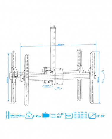 Arm Media LCD-3050 кронштейн потолочный на две панели 32-64
