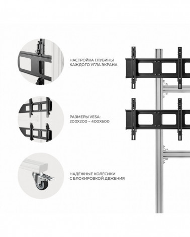 FSPRO2L22-S Напольный мобильный стенд для видеостен 2х2 Для телевизоров диагональю 4 х 40"-55"