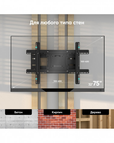 ONKRON M7L кронштейн настенный шарнирный для разворота ТВ на 90"