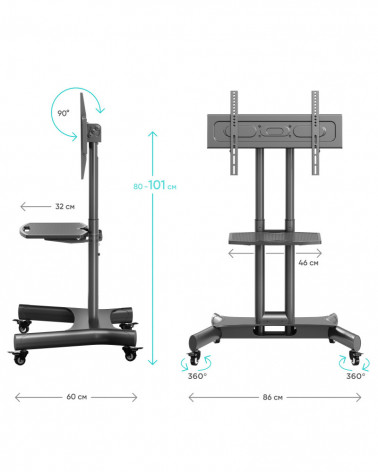 ONKRON TS1350 чёрная мобильная стойка для ТВ и сенсорных панелей 32"-70"