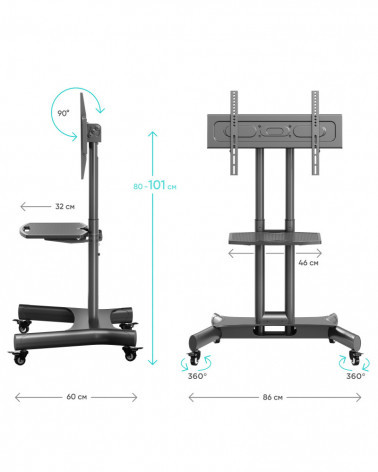 ONKRON TS1350 чёрная мобильная стойка для ТВ и сенсорных панелей 32"-70"