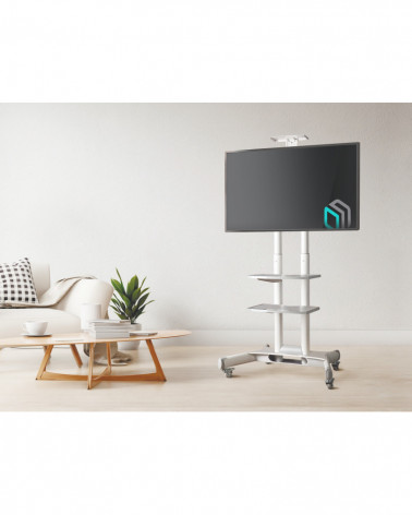 ONKRON TS1552 белая мобильная стойка для ТВ 40"-70" с двумя полками, макс 45.5 кг