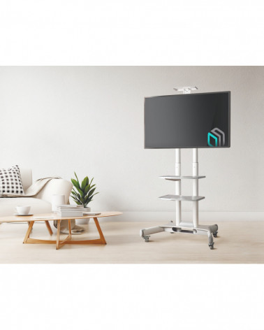 ONKRON TS1552 белая мобильная стойка для ТВ 40"-70" с двумя полками, макс 45.5 кг