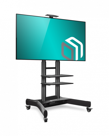 ONKRON TS1552 чёрная мобильная стойка для ТВ 40"-70" с двумя полками, макс 45.5 кг