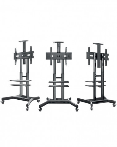 ONKRON TS1552 чёрная мобильная стойка для ТВ 40"-70" с двумя полками, макс 45.5 кг