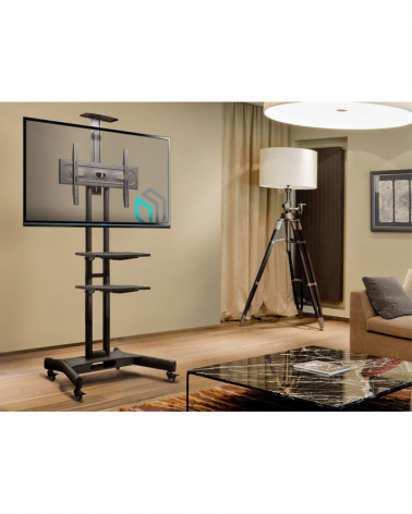 ONKRON TS1552 чёрная мобильная стойка для ТВ 40"-70" с двумя полками, макс 45.5 кг