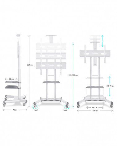 ONKRON TS1881 белая мобильная стойка для панелей 50"-86"
