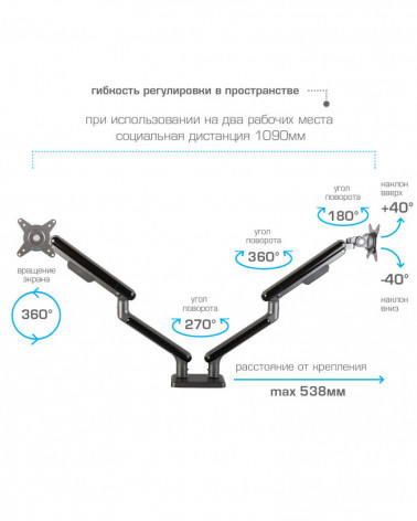 TUAREX ALTA-22 GREY Настольный кронштейн для мониторов
