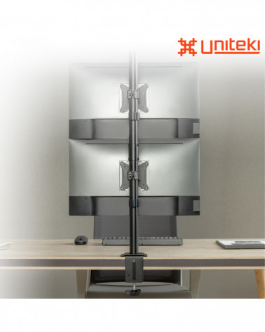 UNITEKI FMT62 черный, кронштейн для двух мониторов вертикально, на стол, со струбциной, диагональ 17"-32"