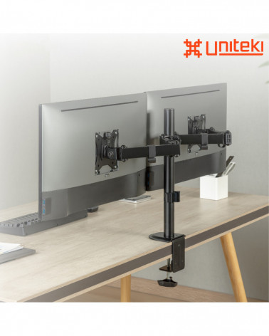 UNITEKI FMT72 черный, кронштейн для двух мониторов, горизонтально на стол со струбциной , диагональ 17-32 дюйма