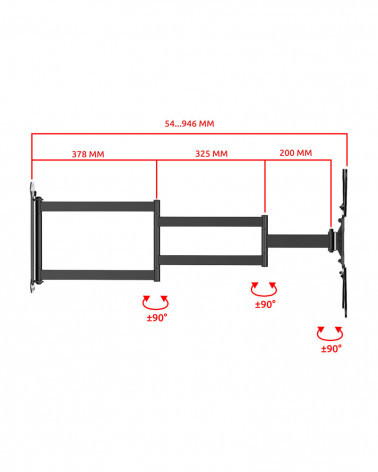 UNITEKI FMXL946 черный, кронштейн для телевизора 22"-65" на стену с большим вылетом (54-946 мм)