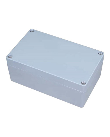 Корпус ACD XG387  Metal case IP65, 200*120*80mm, металлический, 3 отверстия (28 + 28 + 23мм) с резиновыми заглушками, цвет сереб