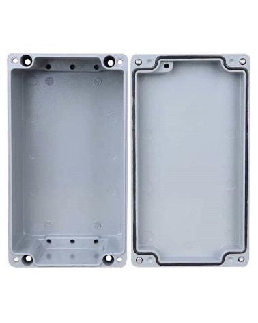 Корпус ACD XG387  Metal case IP65, 200*120*80mm, металлический, 3 отверстия (28 + 28 + 23мм) с резиновыми заглушками, цвет сереб