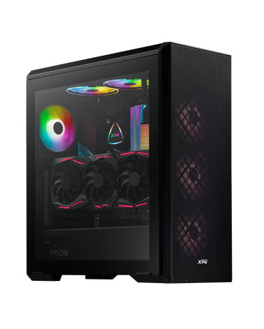Корпус XPG DEFENDER BLACK [DEFENDER-BKCWW] (Midi-Tower, черный, TG, 120mm fan*3)