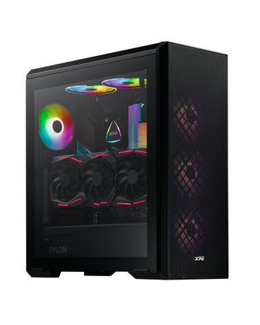 Корпус XPG DEFENDER BLACK [DEFENDER-BKCWW] (Midi-Tower, черный, TG, 120mm fan*3)