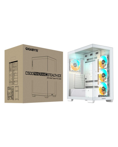Корпус для ПК Gigabyte C500PI ST White, MidTower, ATX, Panoramic, USB-C x1, USB 3.0 x2, Audio I/O, Black, VGA 410mm, TG