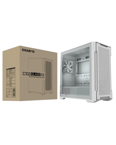 Корпус для ПК Gigabyte C102GI Glass Ice (White) MidTower, mATX, USB3.0 x2, Audio I/O, GPU:410mm, White, TG (28300-C102B-2CRR)