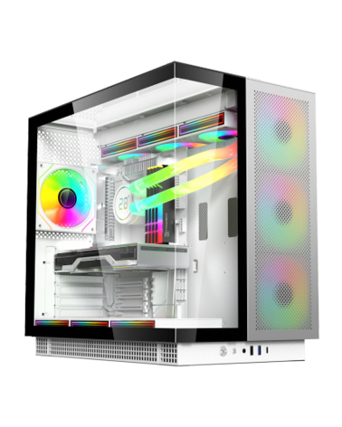 Корпус для ПК ACD Phantom 100 ATX, Type-C + 2XUSB3.0+HD audio combo, 4X120mm ARGB fans+Remote control, See View case, TG, Alumin