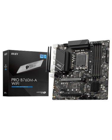 Материнская плата MSI PRO B760M-A WIFI B760, LGA1700, 4*DDR5, 2*PCIEx16, 1*PCIEx1, 2*M.2, 1*TypeC, 2*USB3.2Gen2, 6*USB3.2Gen1, 6