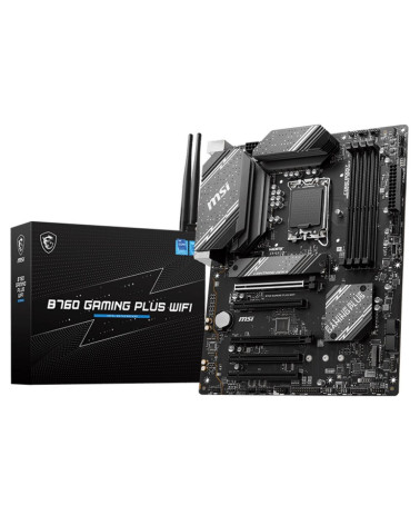 Материнская плата MSI B760 GAMING PLUS WIFI B760, LGA1700, 4*DDR5, 5*PCIEx16, 2*M.2, 2*TypeC, 2*USB3.2Gen2, 2*USB3.2Gen1, 8*USB2
