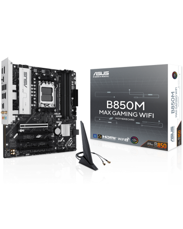 Материнская плата ASUS B850M MAX GAMING WIFI AM5 mATX 4xDDR5 4xPCIEx16 3xM.2 USB-C DP HDMI GLAN Wi-Fi 6