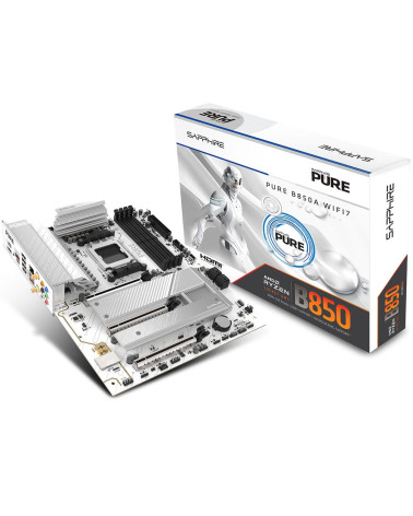 Материнская плата Sapphire B850A PURE WIFI7 B850, AM5, 4*DDR5, 3*PCIEx16, 3*M.2, 2*TypeC, 3*USB3.2Gen2, 2*USB3.2Gen1, 6*USB2.0, 