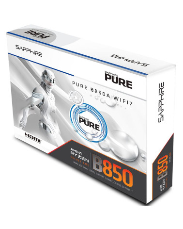 Материнская плата Sapphire B850A PURE WIFI7 B850, AM5, 4*DDR5, 3*PCIEx16, 3*M.2, 2*TypeC, 3*USB3.2Gen2, 2*USB3.2Gen1, 6*USB2.0, 