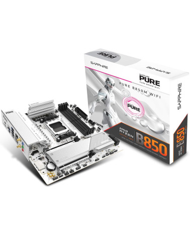 Материнская плата Sapphire B850M PURE WIFI B850, AM5, 4*DDR5, 2*PCIEx16, 2*M.2, 2*TypeC, 3*USB3.2Gen2, 2*USB3.2Gen1, 6*USB2.0, 4