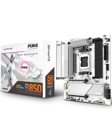 Материнская плата Sapphire B850M PURE WIFI B850, AM5, 4*DDR5, 2*PCIEx16, 2*M.2, 2*TypeC, 3*USB3.2Gen2, 2*USB3.2Gen1, 6*USB2.0, 4