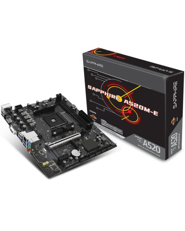 Материнская плата Sapphire A520M-E A520, AM4, 2*DDR4, 1*PCIEx16, 1*PCIEx1, 1*M.2, 6*USB3.2Gen1, 4*USB2.0, 4*SATA3.0, 1G, HDMI, M