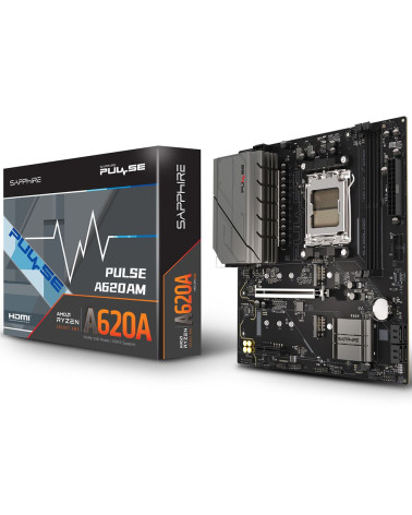 Материнская плата Sapphire A620AM PULSE A620, AM5, 2*DDR5, 1*PCIEx16, 1*PCIEx4, 2*M.2, 4*USB3.2Gen1, 6*USB2.0, 4*SATA3.0, 1G, DP